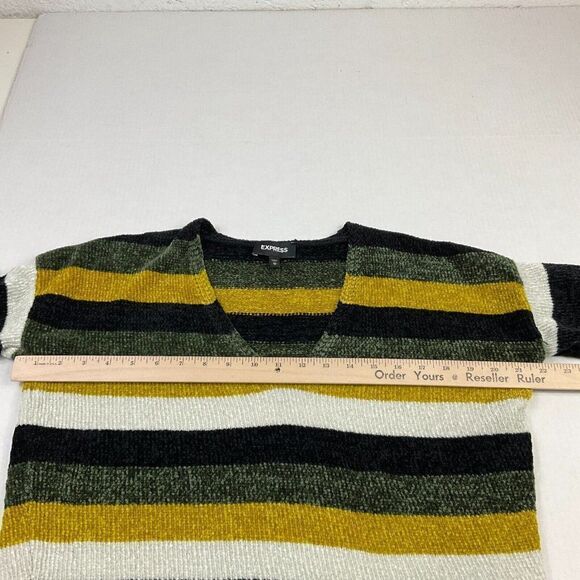 Express Womens Cozy Sweater Striped V-Neck Knit Stretch Pullover 3/4 Sleeve XS - Picture 7 of 11